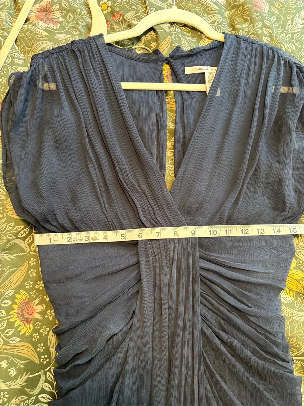 DVF Silk Navy Layered Draped V-Neck Cocktail Dress - Picture 8 of 9